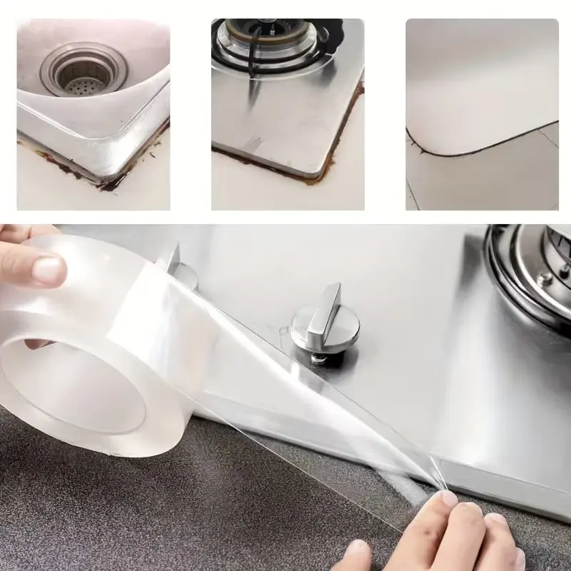 Transparent Silicone Sealing Strip, Super Strong Adhesive PVC Caulking Tape, Ideal for Kitchen & Bathroom Joints, Easy to Apply & Trim