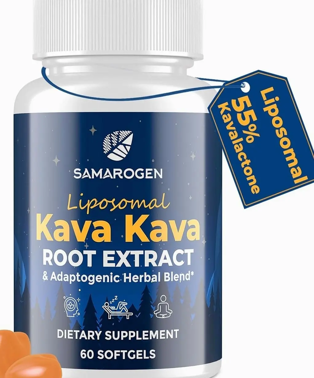 Kava Kava Capsules Root Extract Supplement Liposomal 55% Kavalactones with Ashwagandha Chamomile Lemon Balm Passionflower for Relax & Good Sleep (60 Softgels)