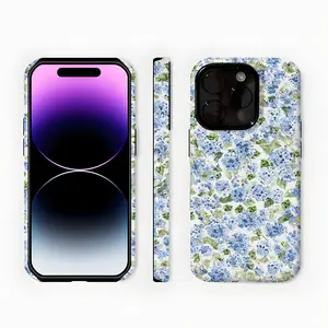 Blue Hydrangea Girly Aesthetic Flowers Phone Case , Shockproof Rugged Cover Dual Layer Soft TPU Hard Bumper Shell for iPhone 7 8 X XR XS 11 12 13 14 15 16 17 Pro Max Plus Cute