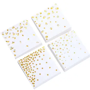100 Pack Gold Disposable Paper Napkins, 4 Assorted Designs, 3-Ply 5x5 Inch Folded Cocktail Napkins for Wedding Baby Shower Birthday Graduation Party