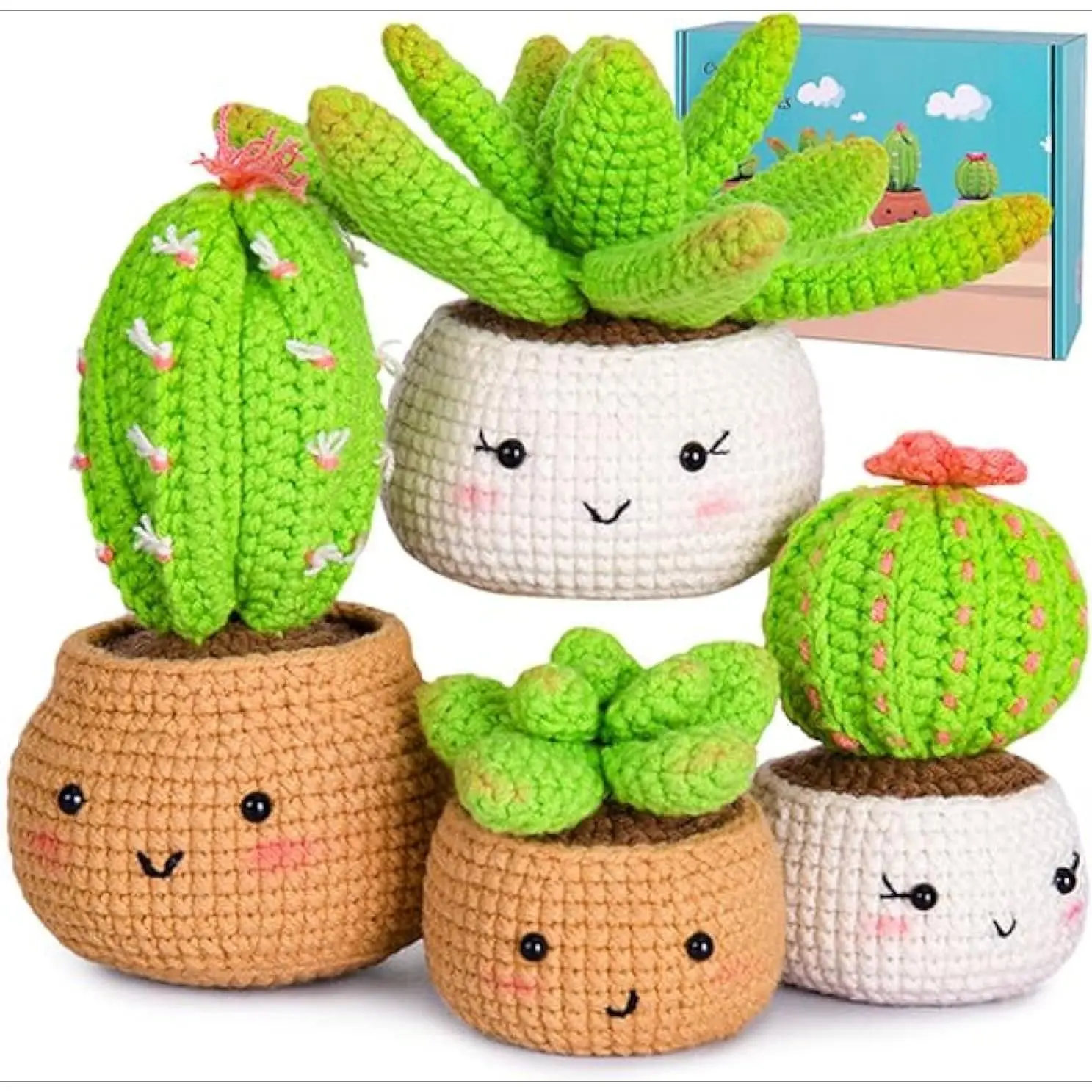 X-SMA10 Crochet Kit for Beginners - Crochet Starter Kit with Step-by-Step Video Tutorials, Learn to Crochet Kits for Adults and Kids, DIY Knitting Supplies, 4 Pack Plants Family(40%+ Yarn)
