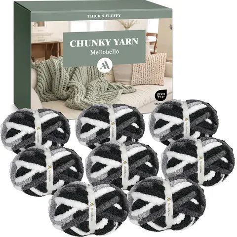 Mellobello Jumbo Chunky Yarn for Hand Knitting - Super Thick Chenille Chunky Yarn for Crocheting - Extra Soft Bulky Fluffy Blanket Big Yarn 8 Jumbo Pack (25.5yds,8.1 oz Each Skein)