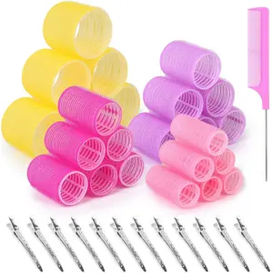Self Grip Hair Rollers Curlers Set 36 count, Hair Roller Sets 4 Sizes (, Large, Medium, Small) with Clips and Comb for Long Medium Short Thick Fine Thin Hair Volume