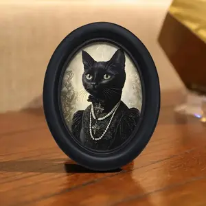 Vintage Gothic Oval Picture Frame, Photo, Cute Cat Design, Animal Style Wall Art Decor, 6.8x8.7 Inches, Home and Office Decoration, Home Decor Accessory