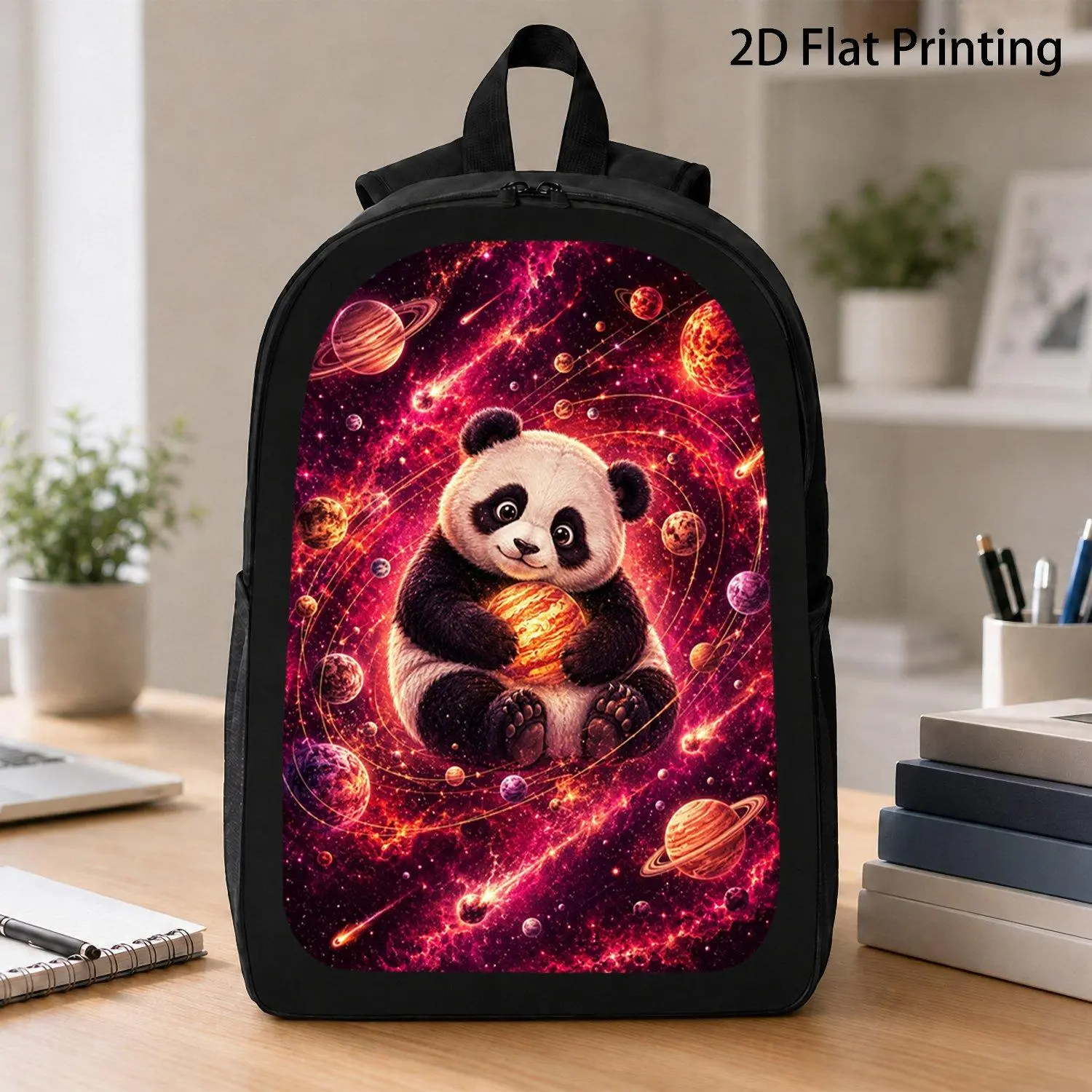 17 Inch Backpack Lovely Giant Panda Red Nebula Space Fiery Planet Meteor Cosmic Galaxy Pattern Backpack Travel School Bag For Teens Youth
