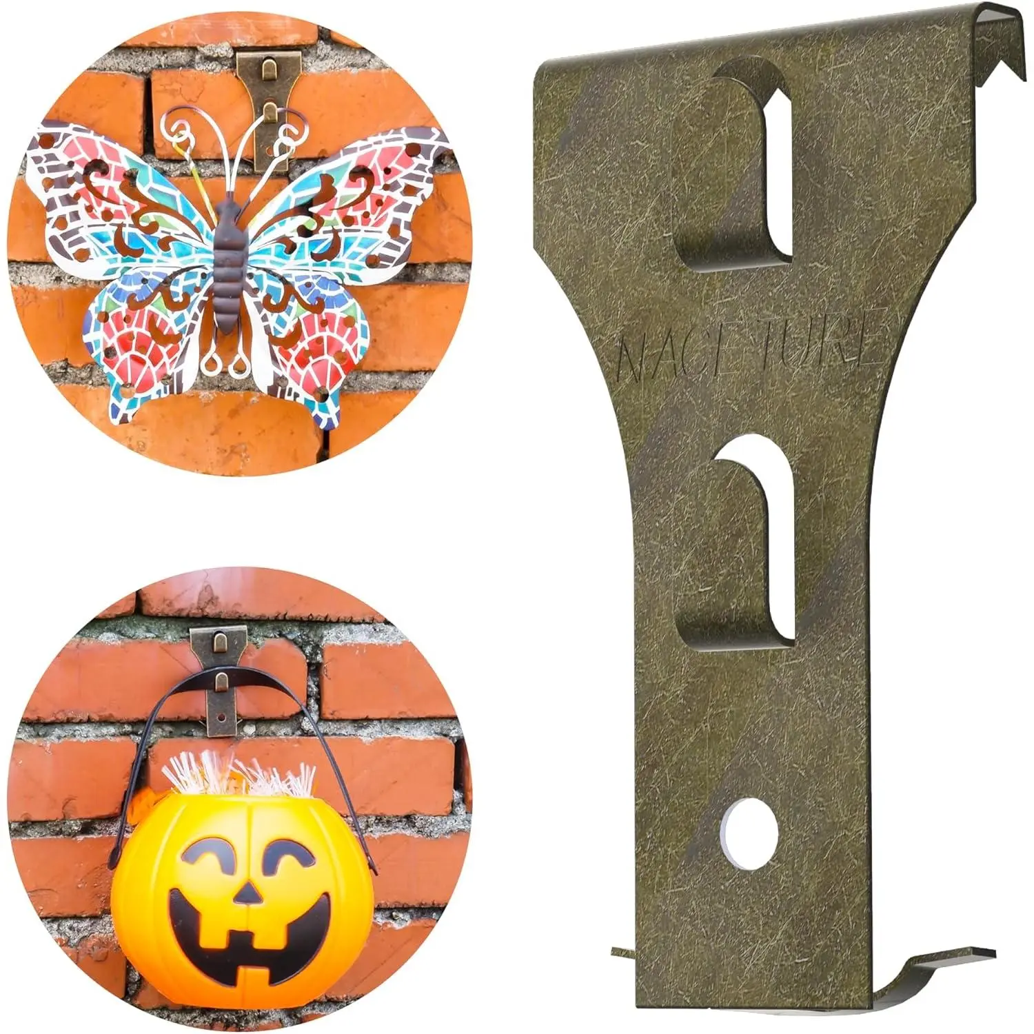 Brick Hook Clips (4 Pack) - Installed Require More Than 1/8" Brick Wall Cement Gap., Fits 2-1/4 to 2-2/5 Inch Bricks Outdoor Brick Hangers Wall Clips for Hanging - Mounting to Brick Without Drilling