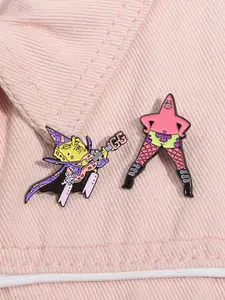 2-Piece Funky Costume Enamel Badge Clip Set, Rock Style Cute Cartoon Anime Collectibles for Fans, Unique Personalized Accessories for Personal
