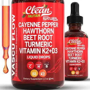 Cayenne Pepper Liquid Drops Supplement with Hawthorn Berry, Vitamin D3-K2, Organic Beet Root Powder, Ceylon Cinnamon, Turmeric Curcumin, Panax Ginseng
