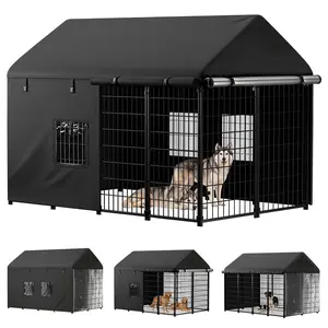 PETCOZIFE Outdoor Dog Kennel Cover Full Coverage for 8.1'Dx6'Wx4.1'H Dog Cages, Heavy Duty Waterproof Large Dog Kennel Cover, (Kennel not Included) Black