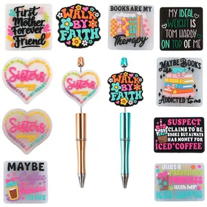 5pcs Silicone Focal Beads, Heart Shape Text Theme, Perfect for DIY Bracelets, Book Bag Chains, Necklaces, Handmade Crafts, DIY Mix Beads, DIY Beading Accessories