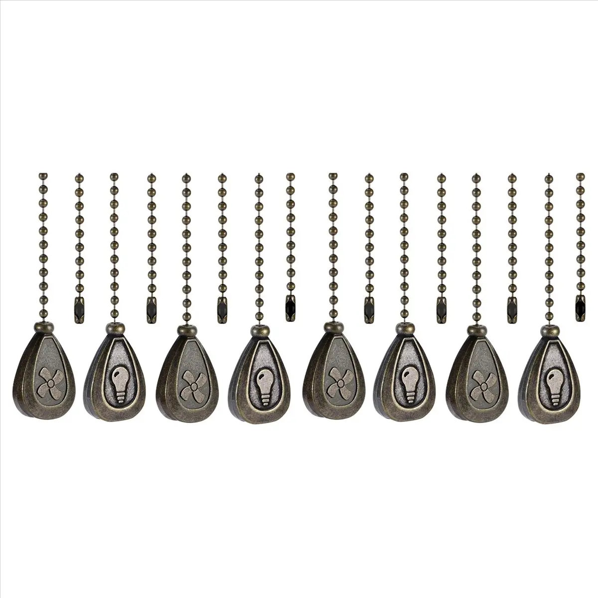 8-Pack 12-In Bronzed Ceiling Fan Pull Chain Extensions - Classic Drop-Shaped Pendants with Fan/Light ID Icons, 1-In Connector, Attractive & Sturdy & Easy to Install Durable Quality Metal for Household Appliance Parts