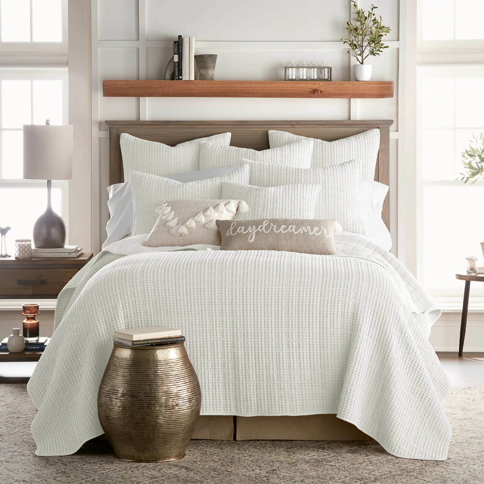 Levtex Home Mills Waffle Cream Cotton Soft Breathable Hotel Style Quilt Set - King/Cal King Size, Textured Bedding, 106x92in Quilt, 36x20in Shams, Hotel Style Bedding, Breathable Quilt Set