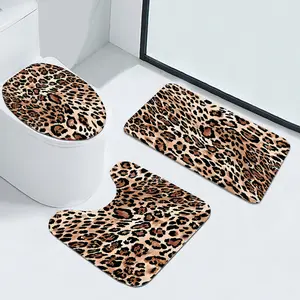 3-Piece Leopard Pattern Imitation Cashmere Bathroom Set—Soft & Anti-Slip, Suitable for Living Room, Bedroom, Bathroom, Kitchen, Multiple Sizes Available, Bath Mat Set, Bathroom Floor Mat, Bathroom Toilet Mat