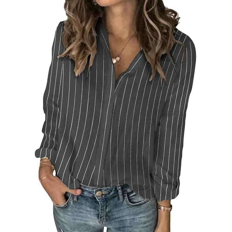 Imily Bela Womens Long Sleeve Button Down Cotton Linen Shirt Blouse Loose Fit Casual V-Neck Tops