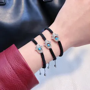 Hamsa Hand Bracelet 1 piece – Adjustable Black Braided Cord | Unisex Protection Charm Jewelry Gift