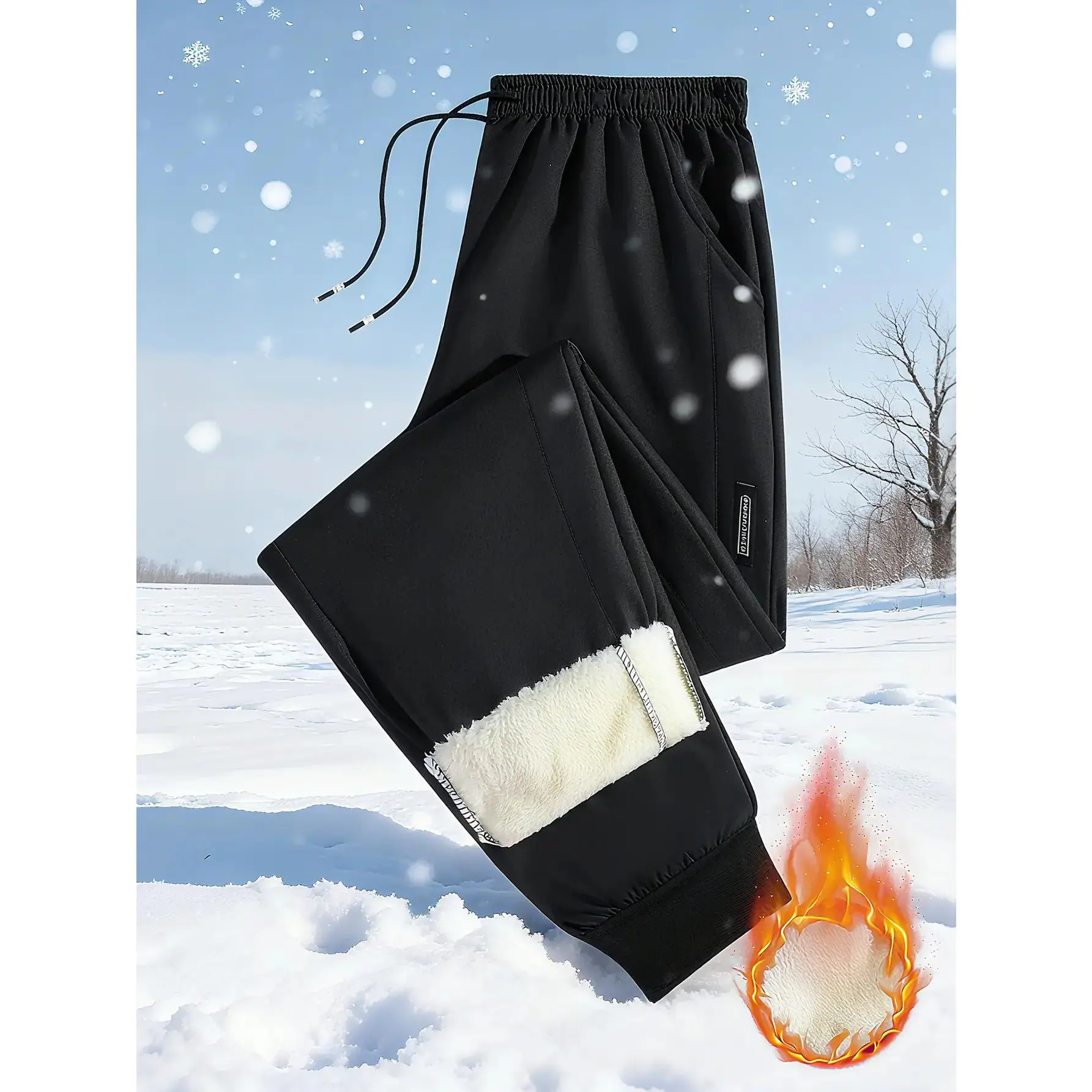 Men's Fleece-Lined Corduroy Thick Monochromatic Uncuffed Thermal Sweatpants, Loose Breathable Casual Daily Wear, Winter Essential Trousers for Hiking, Thick Men's Pants, Monochromatic Men's Pants cargo outing