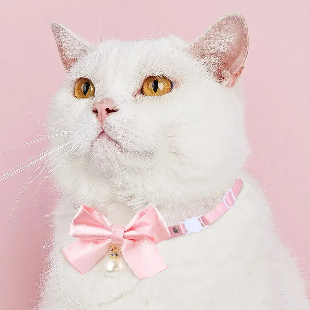 Pink Bell, Bow, and Pearl Cat Collar