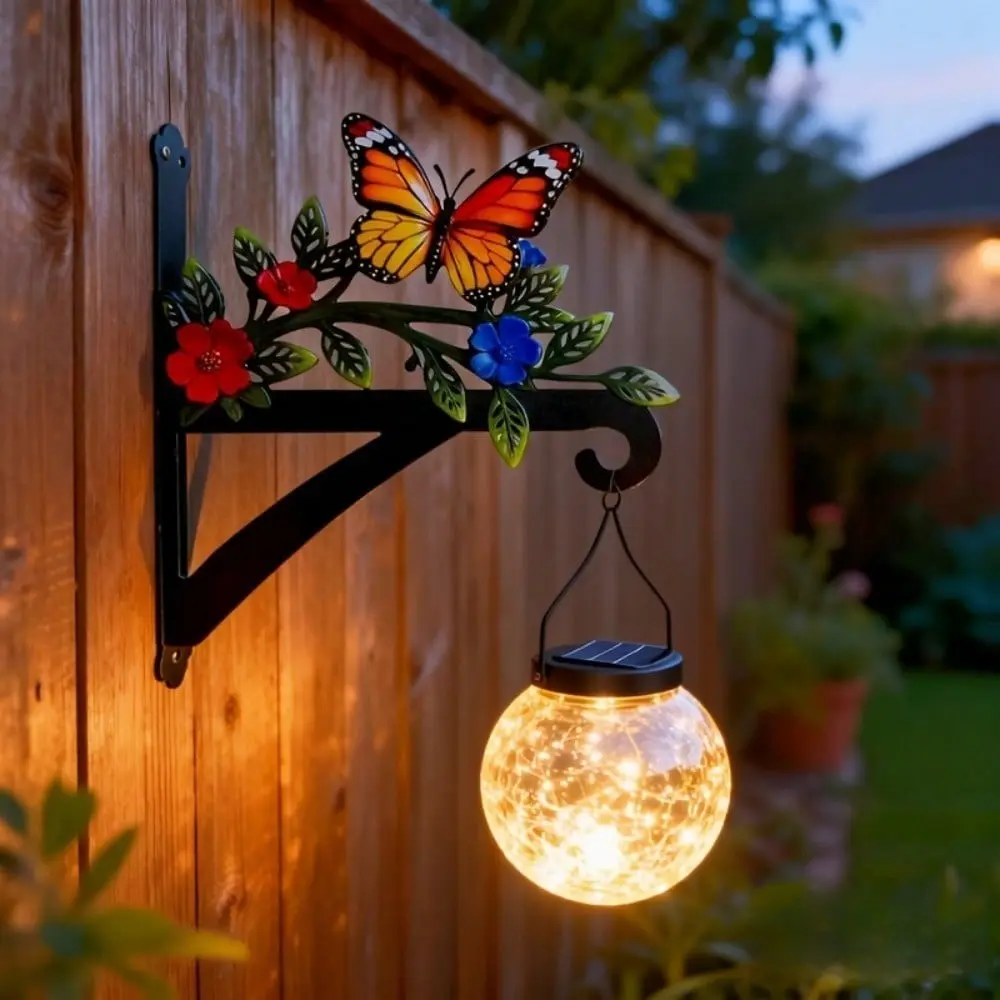 Butterfly Pattern Iron Art Wall Hooks, Garden Balcony Farmhouse Outdoor Decor, Plant Stand, Basket Lantern Bird Feeder Hangers, Garden Accessories
