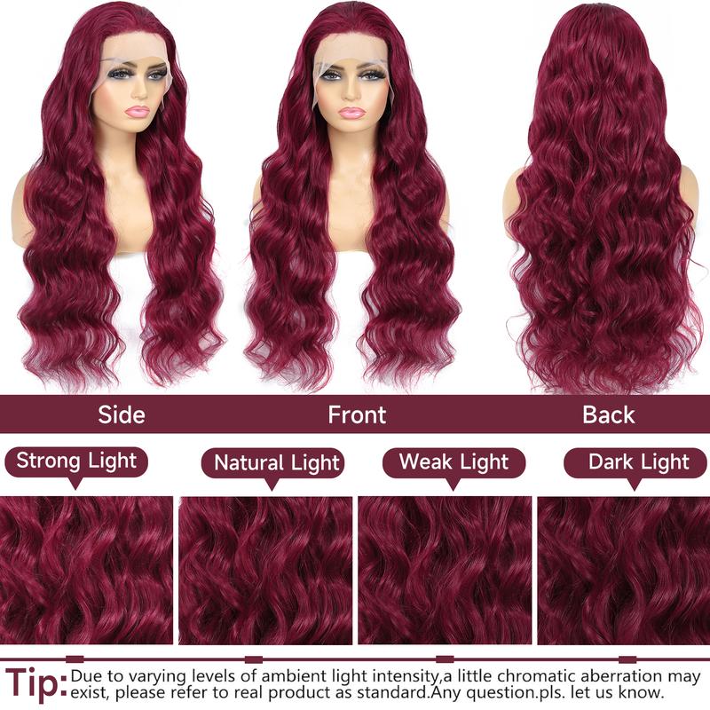 GK 32 Inch Burgundy Wig Human Hair Pre Plucked 13x6 HD Glueless Colored 99j Body Wave Lace Front Wigs 200 Density,100% Real Human Hair No Synthetic Blend No Tangle No Shedding Triple Lifespan