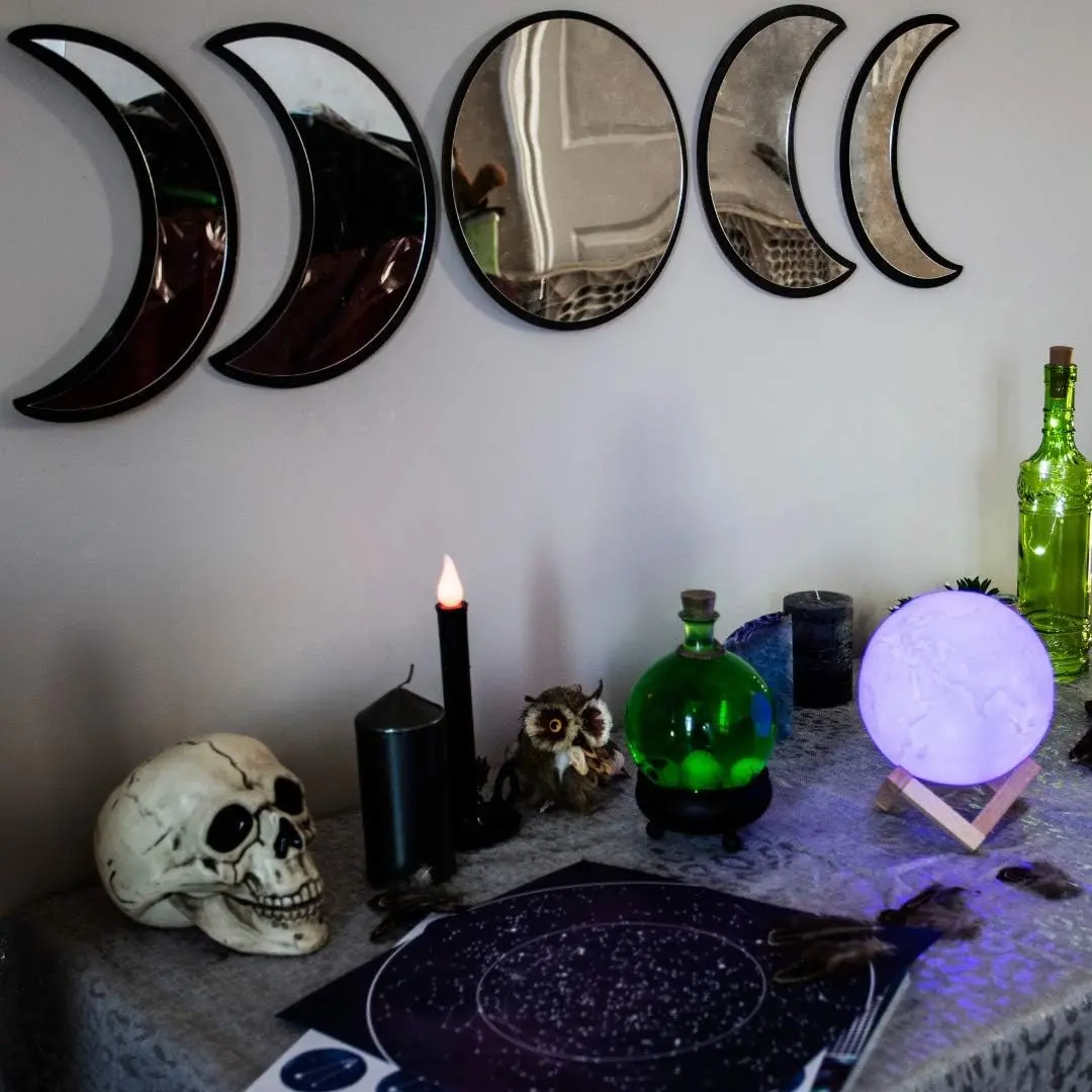 Announcing Love Gothic and Boho Home Wall Decor - Glass Moon Phase Mirror Set with Crystal Clear Reflection - Moon Mirror Wall Decor for Living Room Bedroom Nursery