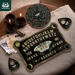 Wooden Pendulum Board, 1 Count Moths & Flowers Elements Wood Pendulum Dowsing Divination Board, Wiccan Altar Witchcraft Supply, Halloween