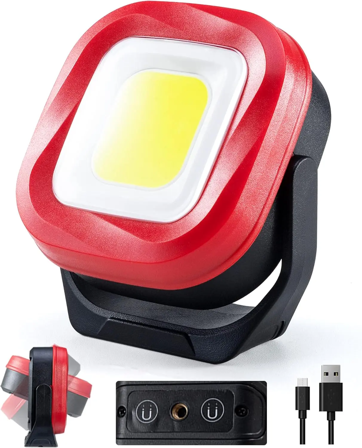 COB LED Work Light, 42 LEDs 1000 Lumens Rechargeable Portable Magnetic Flashlight Inspection Light for Car Repair, Camping, Emergency & Job Site Lighting-2400mAh (1 PCS)