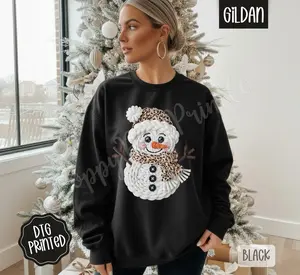 Leopard Snowman Sweatshirt, Christmas Sweater, Trendy Women's Holiday Crewneck