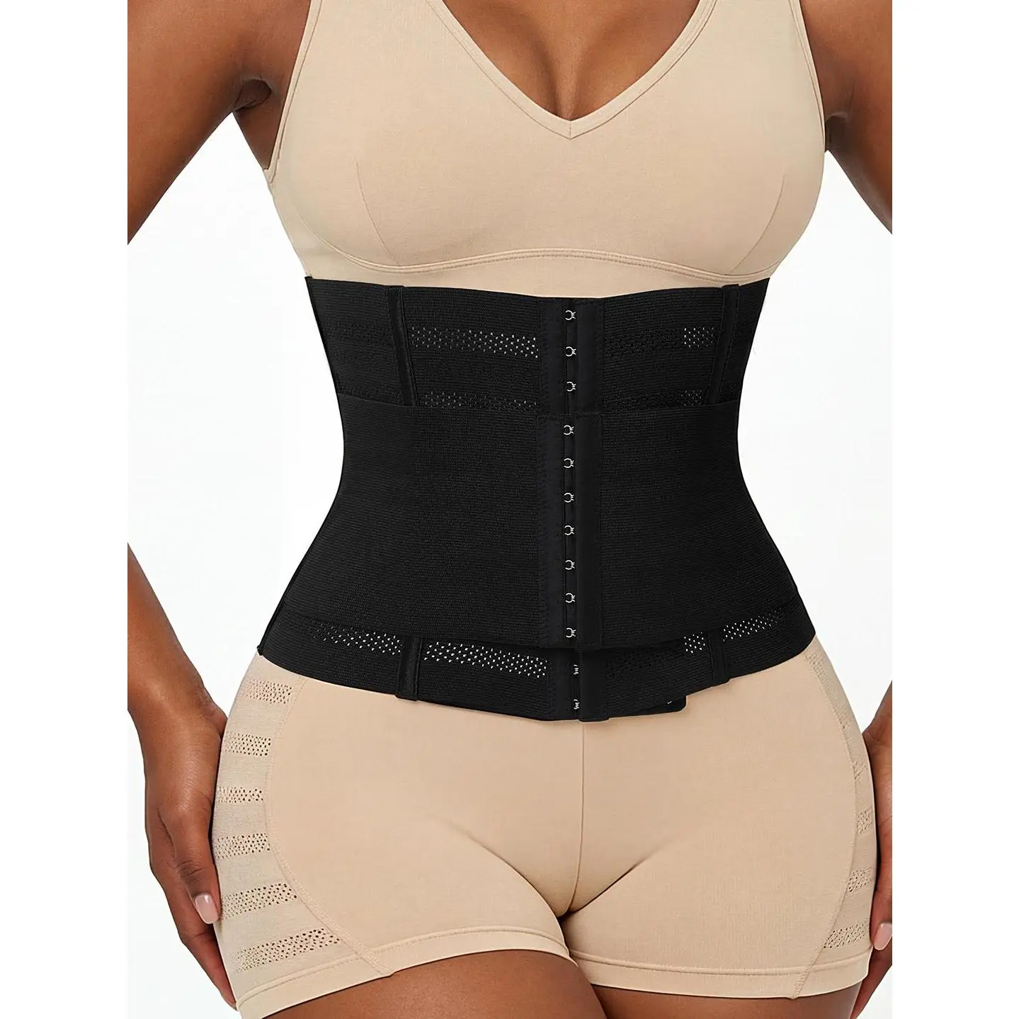 Queenral Women's Seamless Waist Trainer, Smooth Compression Corset with Adjustable Double Belt for Tummy Control, Back Support & Formal Wear