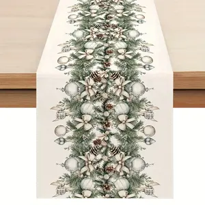 1pc,Christmas Table Runner, Holiday Pinecones And Tree Designs, Seasonal Holiday Kitchen And Dining Room Decorations, Suitable For Indoor And Outdoor Family Gatherings
