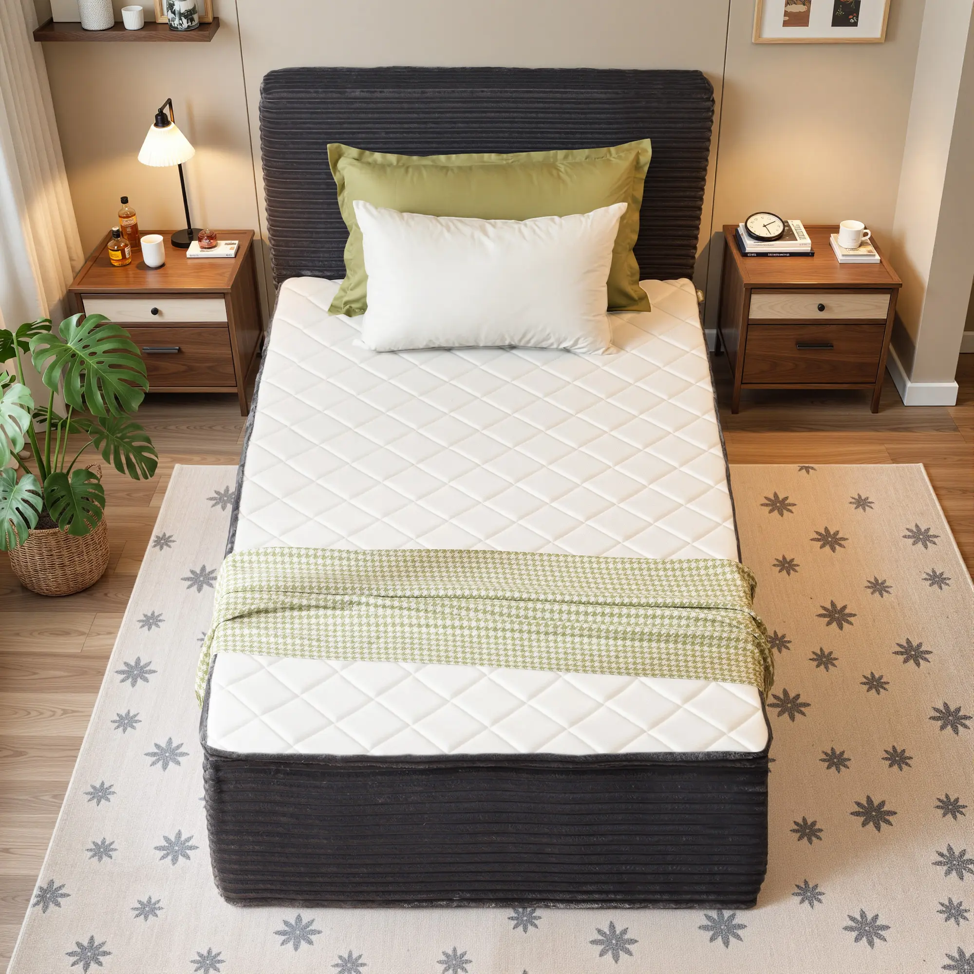 ALLWEX 39" Cozy Twin Cloud Bed with Mattress Included, Modern Upholstered Platform Bed, 16" Tall Frame with Plush Headboard, 6-Layer Hybrid Mattress with Pocket Springs & Foam Support, Easy Setup Design