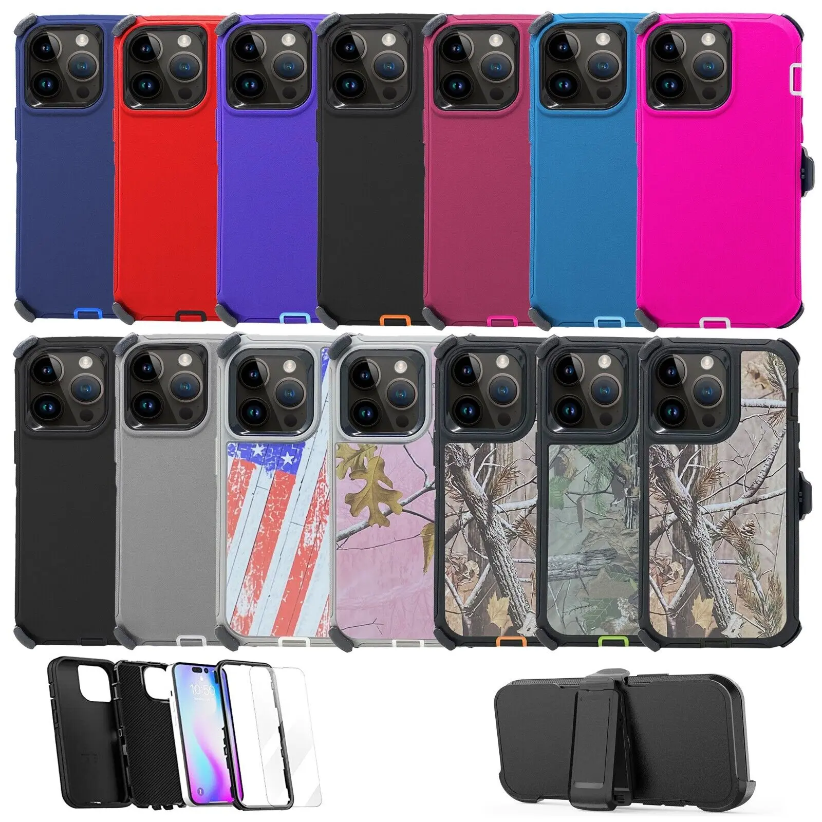 Rugged Defender Case For Apple iPhone 13 / 13 Pro / 13 Pro Max / Shockproof Heavyduty Protection Case Cover With Belt Clip Phonecase Protective Casing Cover Protector