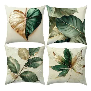 Elegant Leaf Decorative Pillow Cover Set, 4 Piece, Hidden Zipper, Easy to Clean, for Bedroom, Living Room, Sofa, Car, Home Decoration