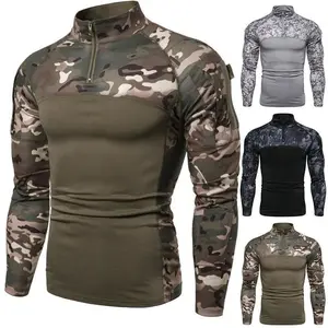 Men’s camouflage tactical combat shirt, long-sleeve men’s top/T-shirt, menswear, black