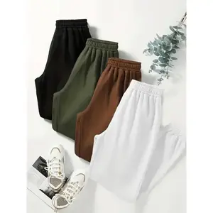 Solid Jogger Sweatpants 4 Pack, Casual Elastic Waist Sporty Pants, Women's Clothing