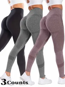 Women's High Waist Solid Color Sporty Leggings, Seamless Tight-Fitting Yoga Gym Workout Pants, Breathable Comfort All Seasons, High Stretch Leggings