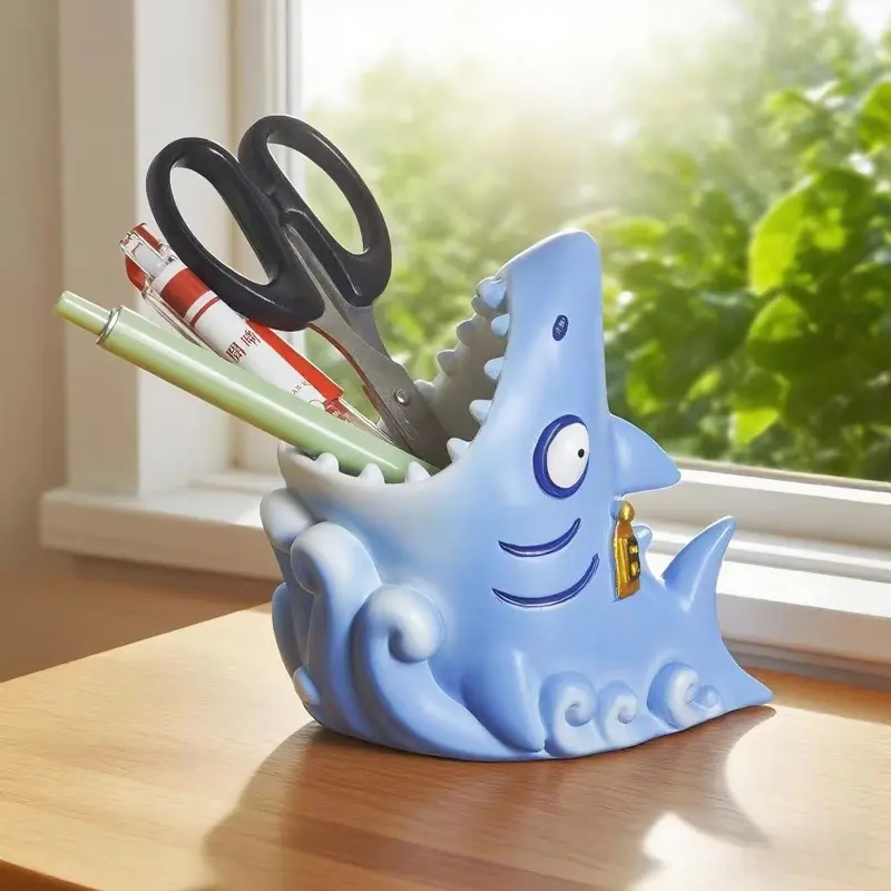 Shark Pen Holder Desktop Decoration Resin Figurine, Back-To-School Graduation Holiday Gift, Desk Organizer Accessory, Pen Stand, Stationery Storage Organizer, Stationery Organizer, Office Accessories, Desk Supplies, Desk Top Organizing