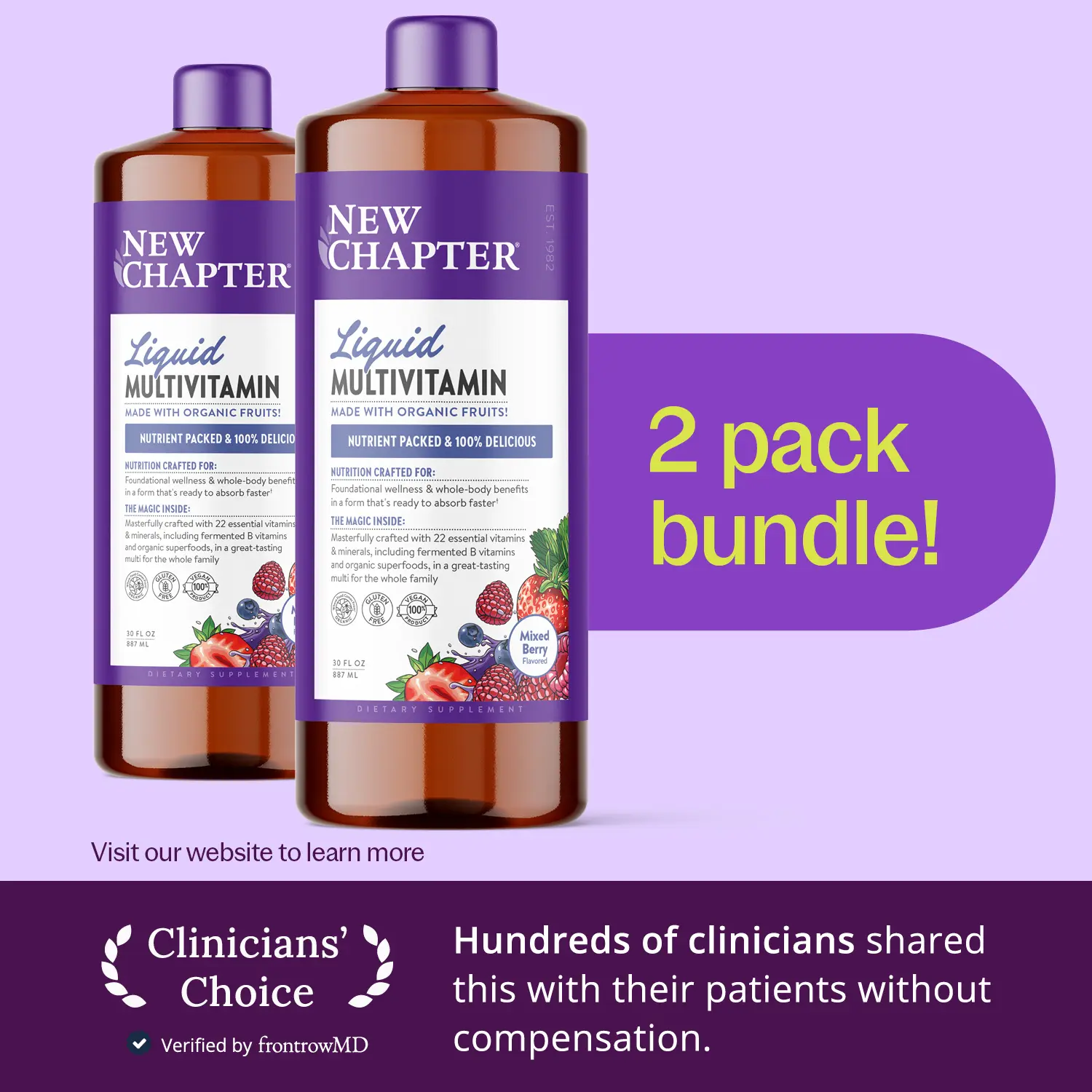 Liquid Multivitamin Mixed Berry Duo- Women, Men, Kids - Digestive Support & Nutritional Support - Organic & Dietary Supplement