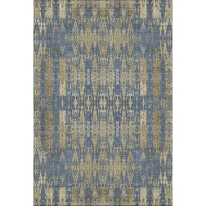 HomeRoots 9 x 12 ft. Blue & Chocolate Moroccan Print Bohemian Area Rug, Durable Modern Indoor Machine-Made Rectangle Rug with UV Protection & Washable Feature, Durable Area Rugs