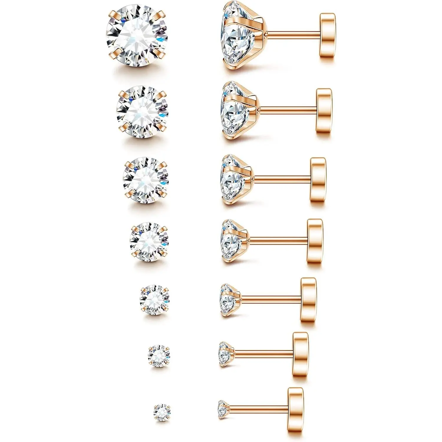 F. 7Pairs, 2-8mm rose gold