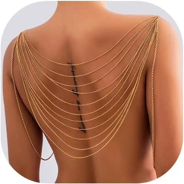 Multi-Layered Shoulder Body Chain Jewelry,Summer Tassel Bra Body Chain Bikini  Chain Necklace  Festival Rave Shoulder Chain Bridal Wedding Backdrop Jewelry for Women