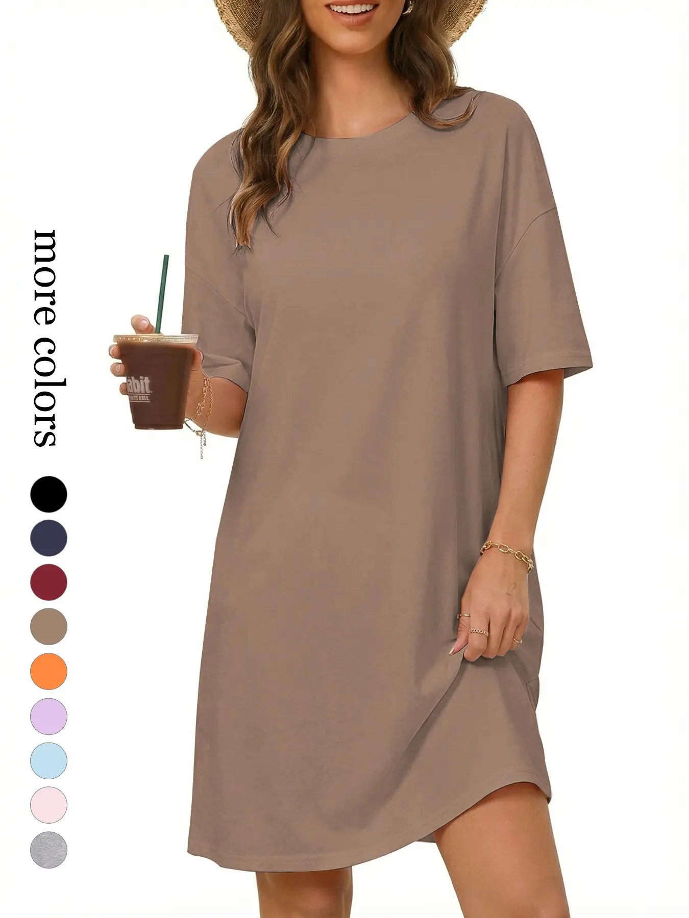 Women's Oversized T-Shirt Dress, Sexy Loose Fit Crew Neck, Curved Hem,  Summer Tummy Control, Leg-Lengthening, Casual, Womenswear - TikTok Shop
