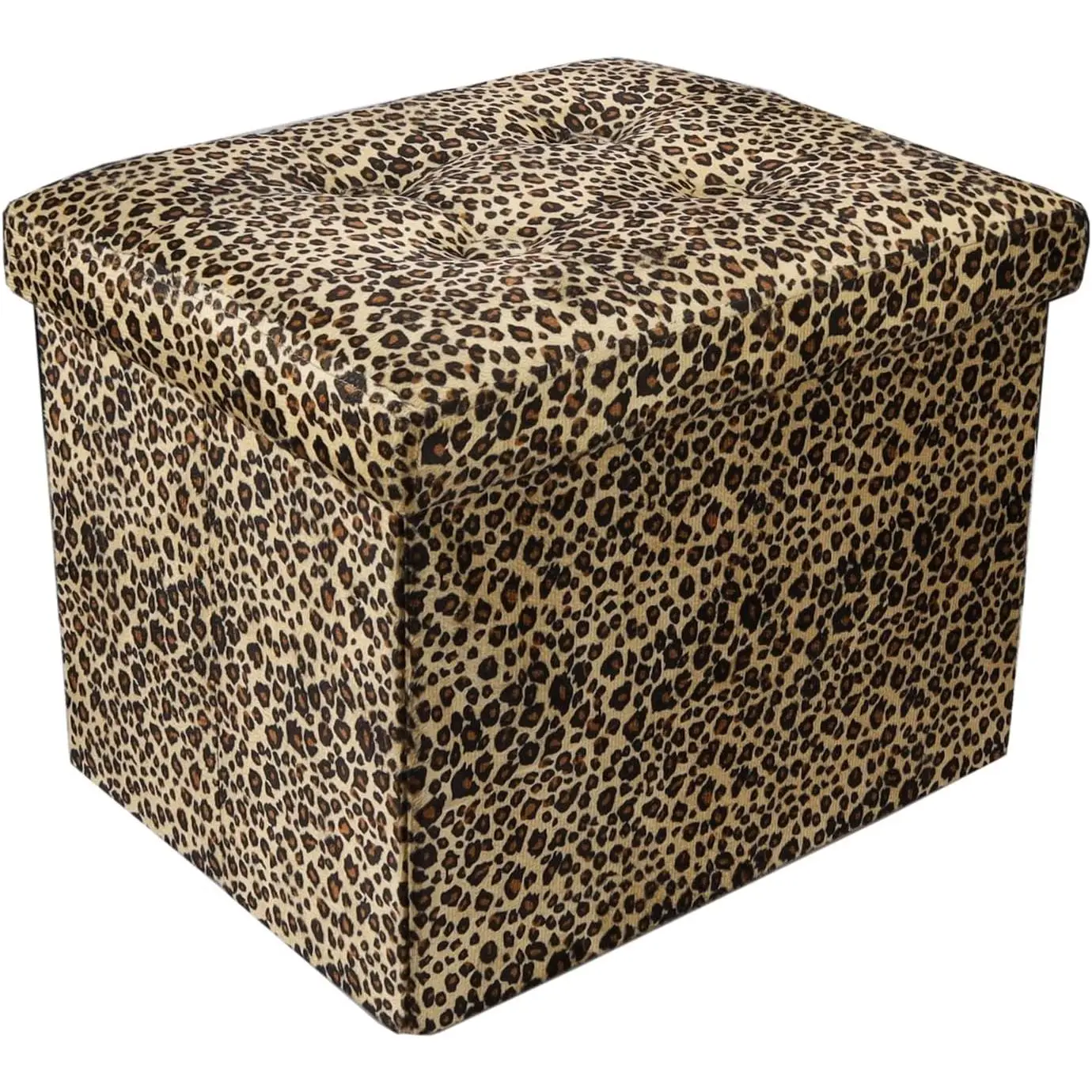Storage Ottoman Bench Foldable Footrest Stool Seat for Bedroom and Living Room Small Bench Foot Stool Rectangle Cube Leopard L17W13H13IN