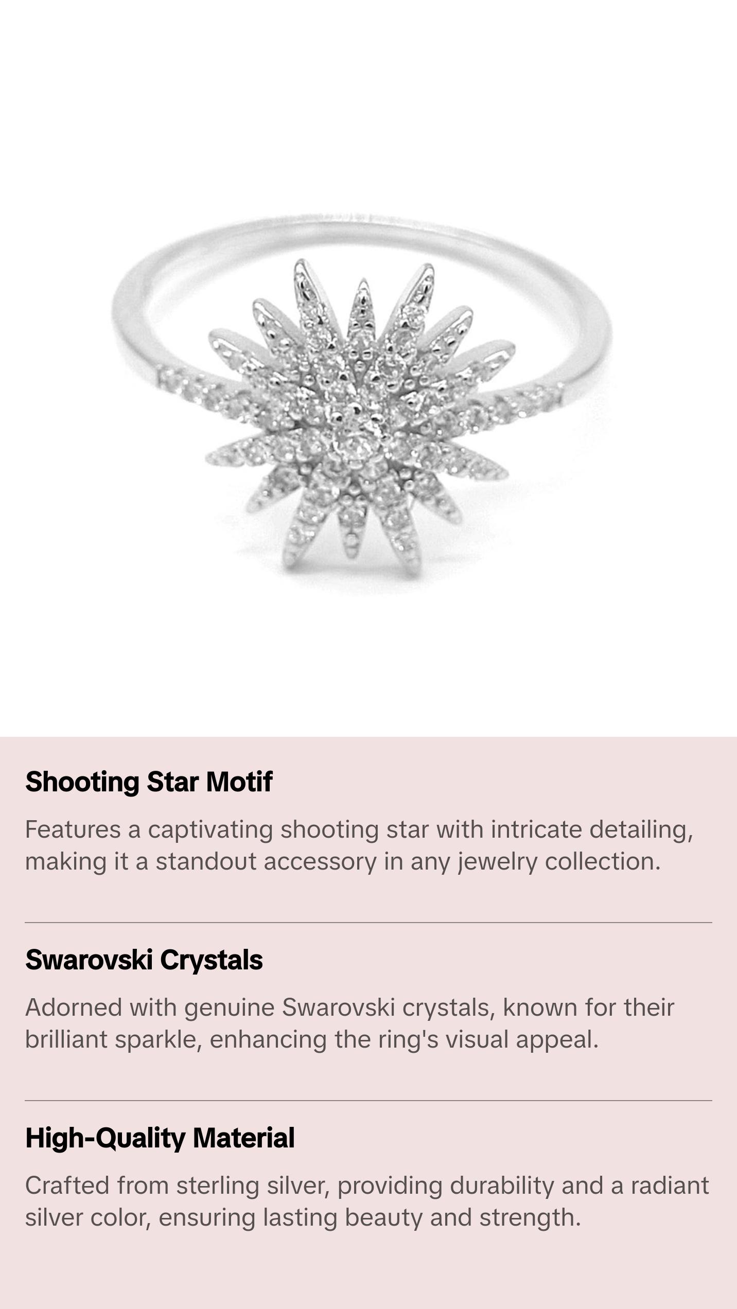 Sterling Silver Shooting Star Ring With crystals from Swarovski