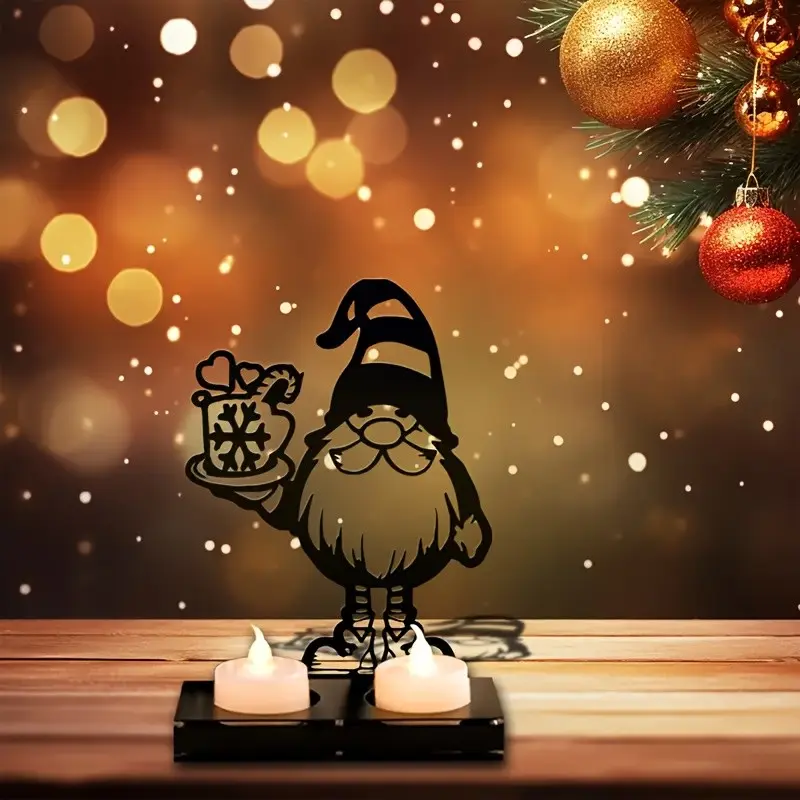 Cast Iron Santa Claus Candle Holder, Christmas Table Decor with Hot Cocoa Cup, Festive Centerpiece for Parties, Weddings, Home Decor
