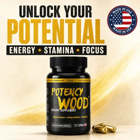 Potency Wood Energy Stamina Supplements - Ginseng Ashwagandha Gingko Tribulus, Adaptogen, Brain, Immune Health, Antioxidants, Anti-imflammation