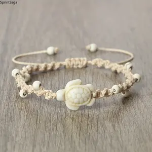 Dopamine-Style Colorful Turtle Bracelet, 1 Wax-Thread Braided Waterproof Bracelet, Funky Unique Accessories for Seaside Vacation, Versatile Sports & Outdoor Protective Gear Accessory