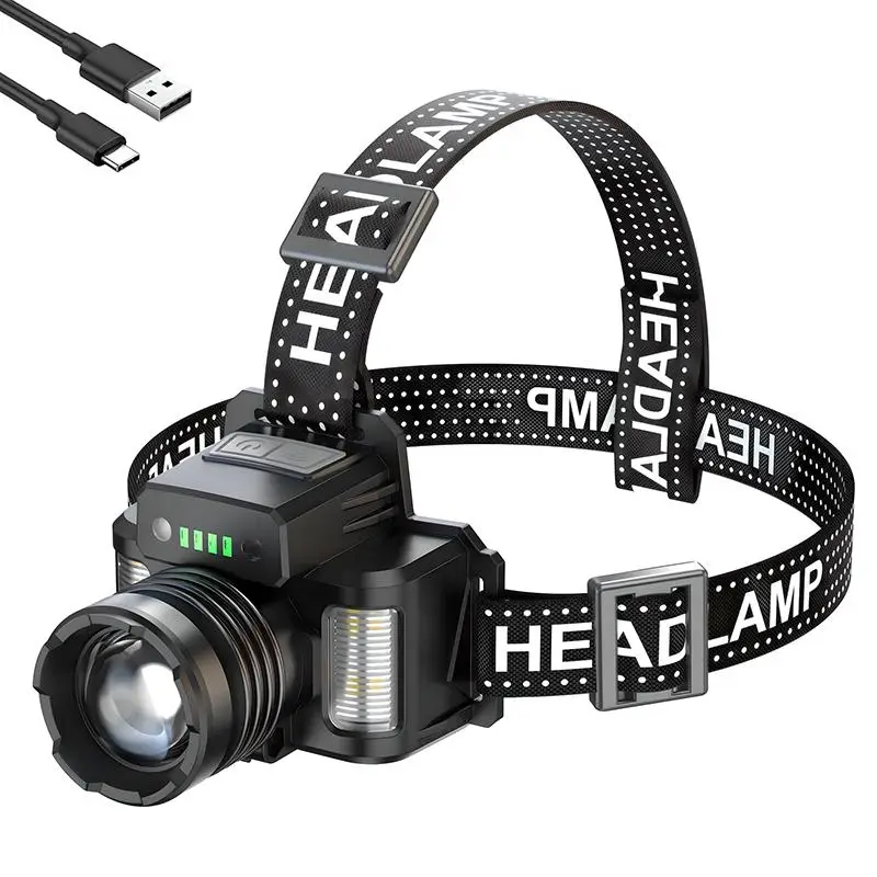 LED Headlamp, Rechargeable Waterproof Headlamp with Wide Angle Side Light, Gesture Sensing Headlamp for Outdoor Camping