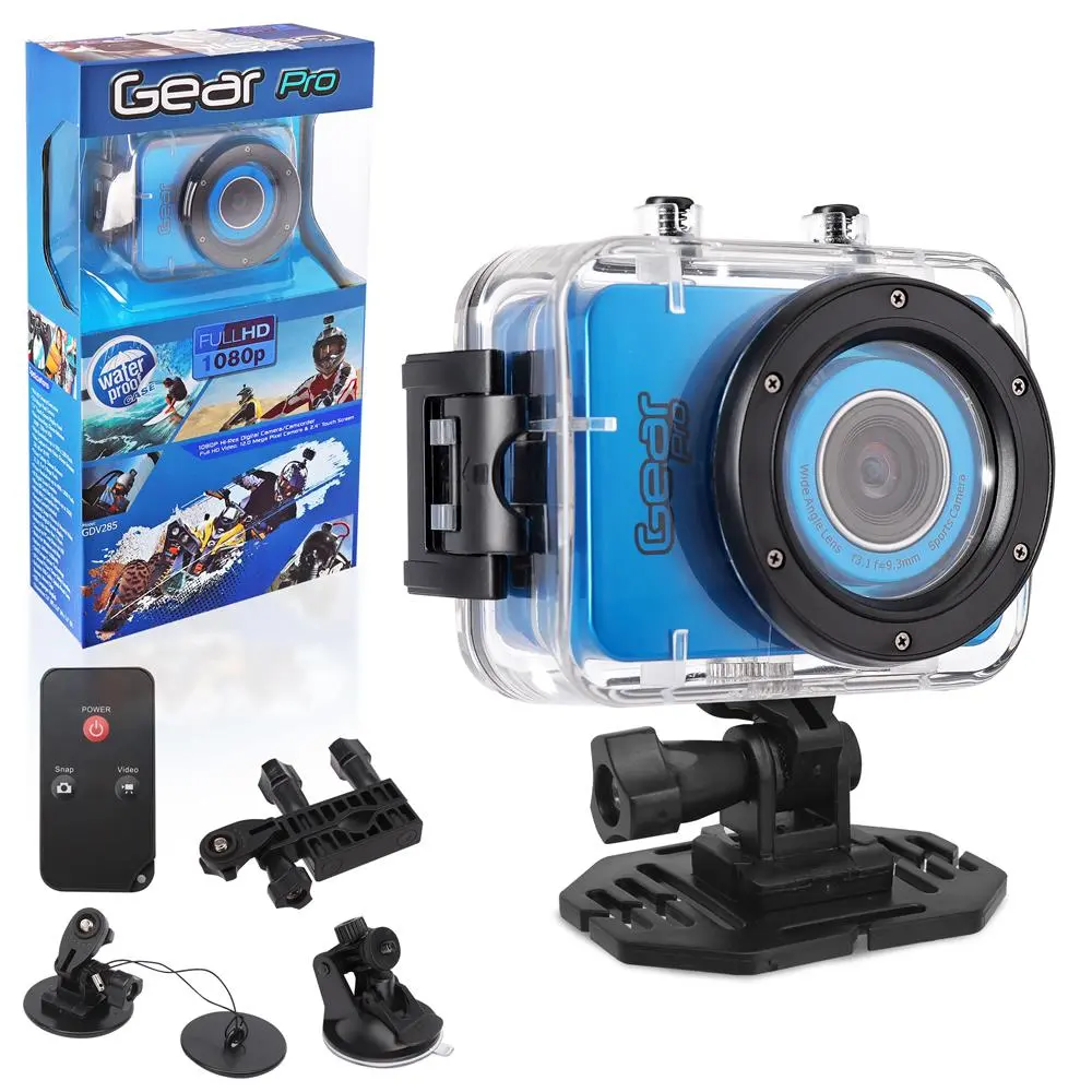 Full HD Digital Action Camera - 1080P Recording, 12MP CMOS Sensor, Waterproof LCD Touch Screen, Blue, Micro SD Card Port, Timer Function, Remote Compatible, 2+ Hrs Battery Life, USB/VGA/Multiple Connection Options for High-Quality Media