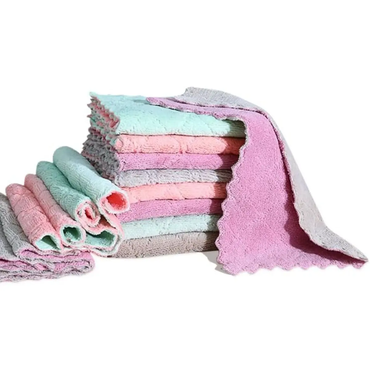 12 Pack Coral Velvet Microfiber Kitchen Cleaning Cloths - 11x6 in Cloth Towels for Kitchen Tasks, Super Absorbent, Absorbs Fast, Quick Dry Dish Towels