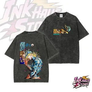 “Diego Brando”acid wash tee, also known as "DIO," from the manga *JoJo's Bizarre Adventure* Part 7: *Steel Ball Run* --Short Sleeve Cotton Unisex Retro wash Tee